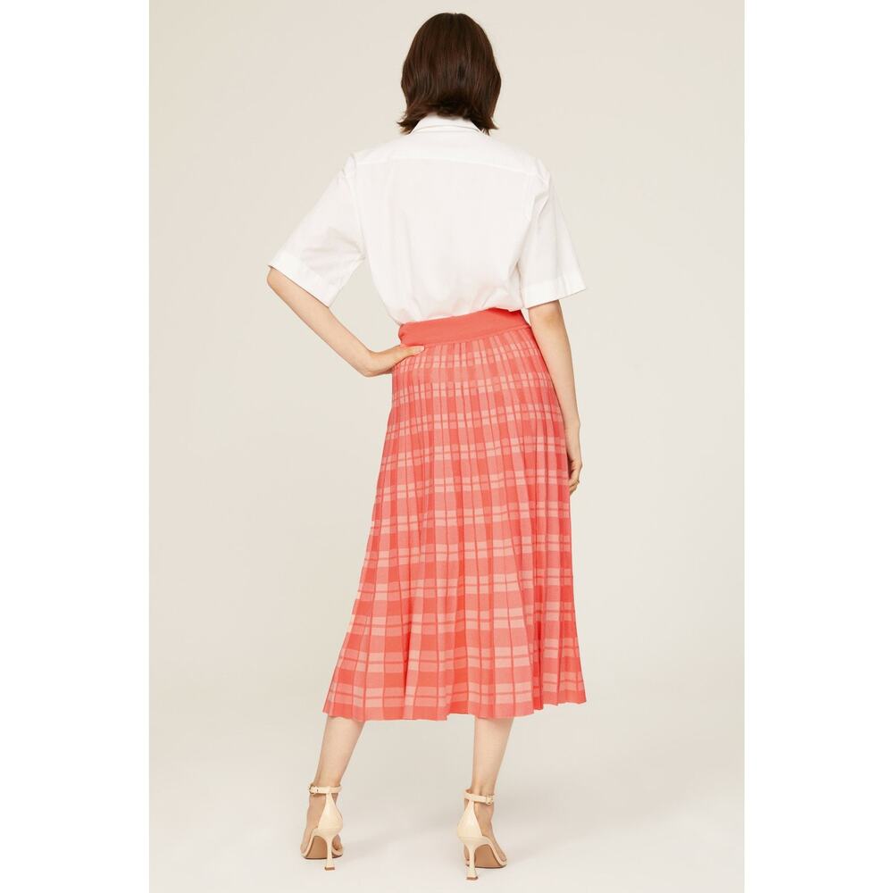 Kate Spade Women Skirt Size Small Peach Plaid Cottagecore Coquette Pleated Midi - Picture 6 of 7
